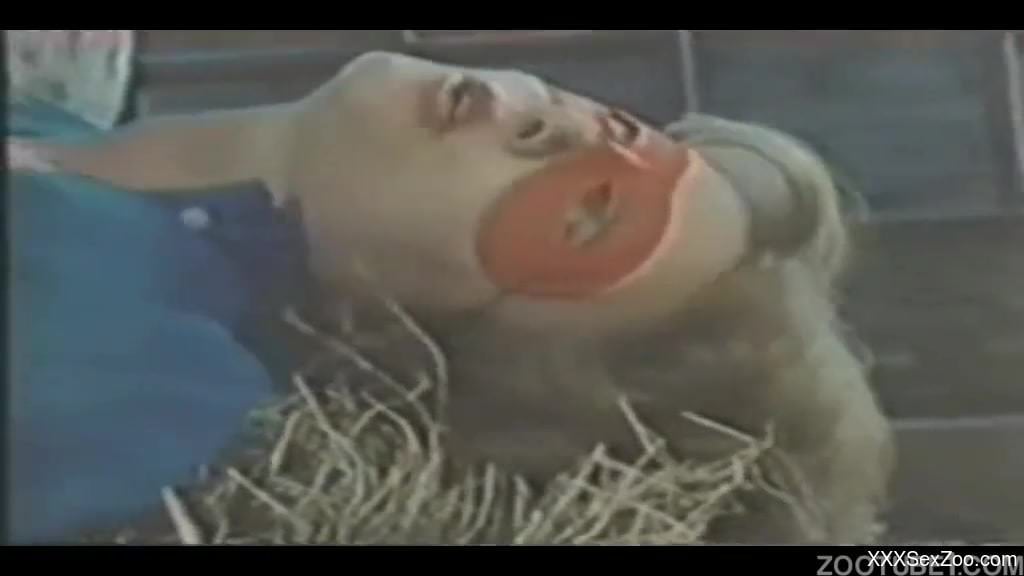 Filthy and dirty vintage farm bestiality with a masked hoe