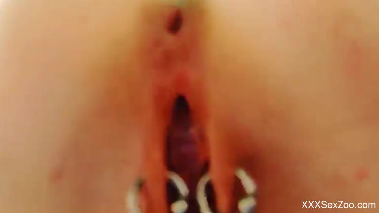 MILF with big boobs getting licked by a black dog