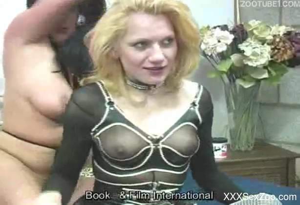 See-through get-up blonde fucks a hung dog