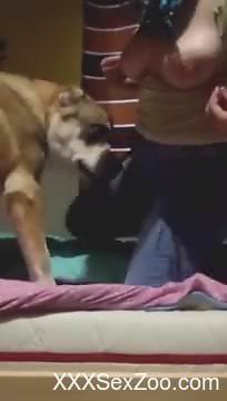 Crass MILF in ripped jeans enjoying hot dog fucking