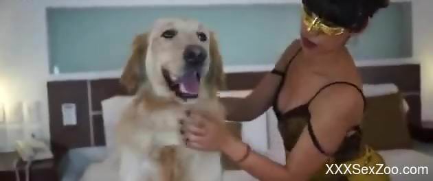 Lustful Latina gets fucked on all fours by a dog